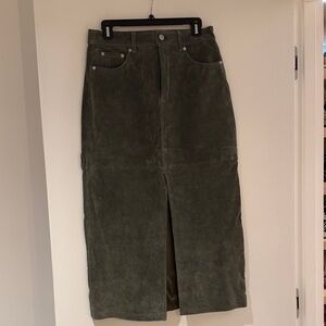 Blank NYC Olive Suede Midi Skirt with Front Slit